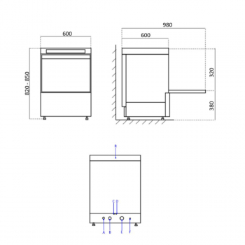 Spülmaschine 230V, 2,8kW, 600x600x820 mm, LED Display,mit Ablaufpumpe