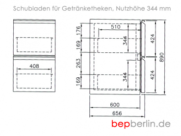 CHROMOnorm Biertheke, 6 Schubladen, 2500 x 700 x 980 mm,  Becken links od. rechts