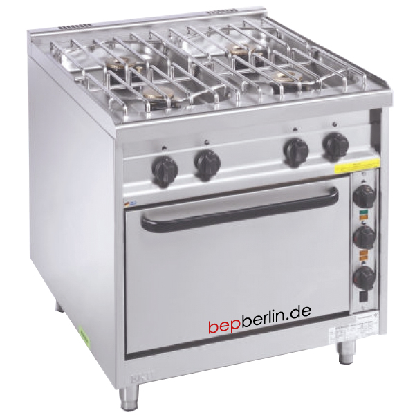 EKU Gasherd 4-Flammen,20kW, 7,8kW, 800 x 650 x 850 mm, Elektro-Backofen