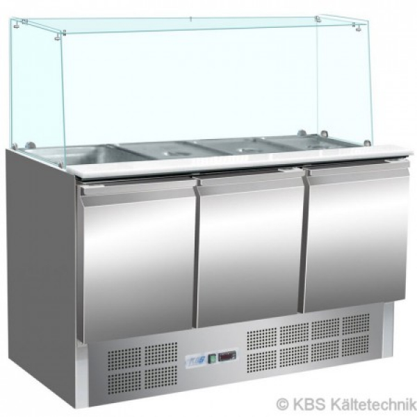 Saladette-KBS904- 1367 x 705 x 1345 mm - mit 3 Türen mit Glas(eckig), 400Lit