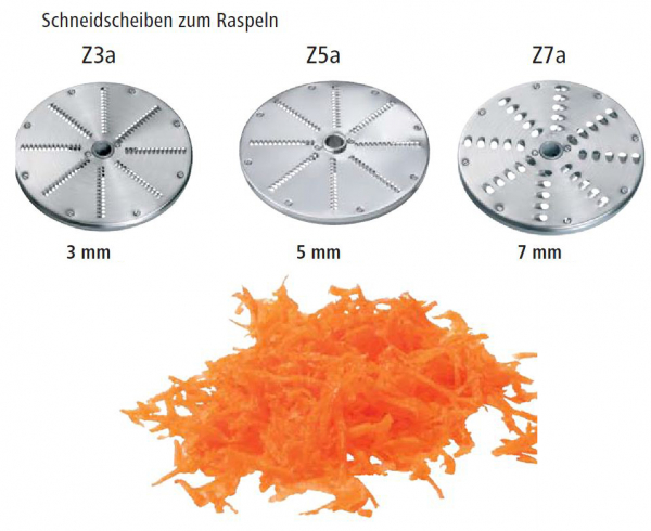 Raspelschnitt 3 mm, 5 mm, 7 mm.