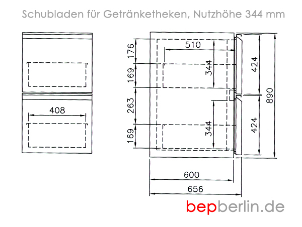 CHROMOnorm Biertheke, 1 Tür, 4 Schubladen, 2500 x 700 x 980 mm, Becken links od. rechts