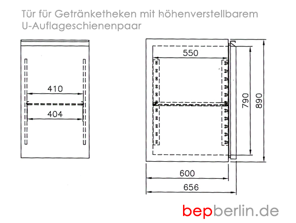 CHROMOnorm Biertheke, 3 Türen, 2500 x 700 x 980 mm, Becken links od. rechts